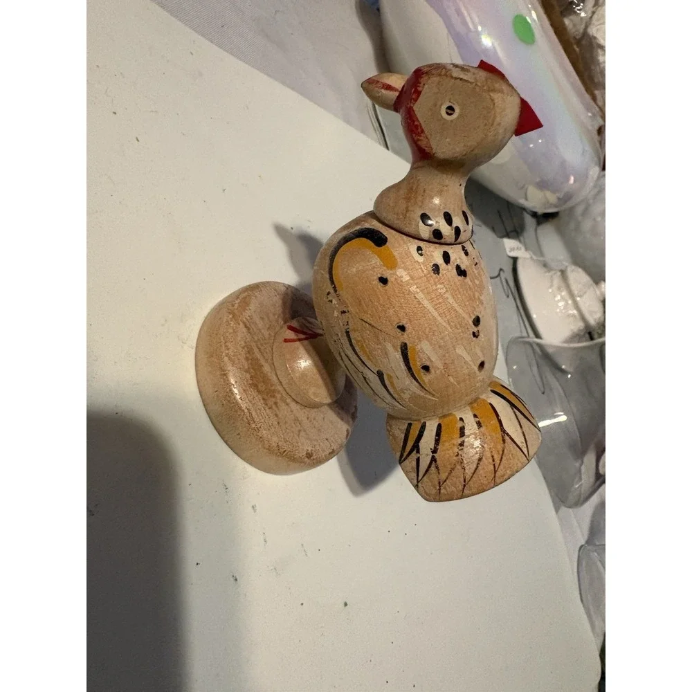 Vintage Hand Painted Wood Chicken Toy Made in Japan Mid Century Folk Art Figurin